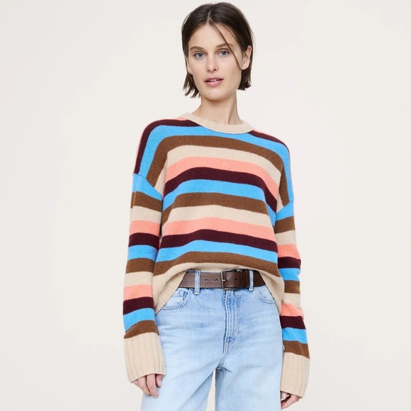 New! BANANA REPUBLIC 100% Cashmere Sweater, Pink Multi Stripe, Large, LAST ONE! - Picture 1 of 7